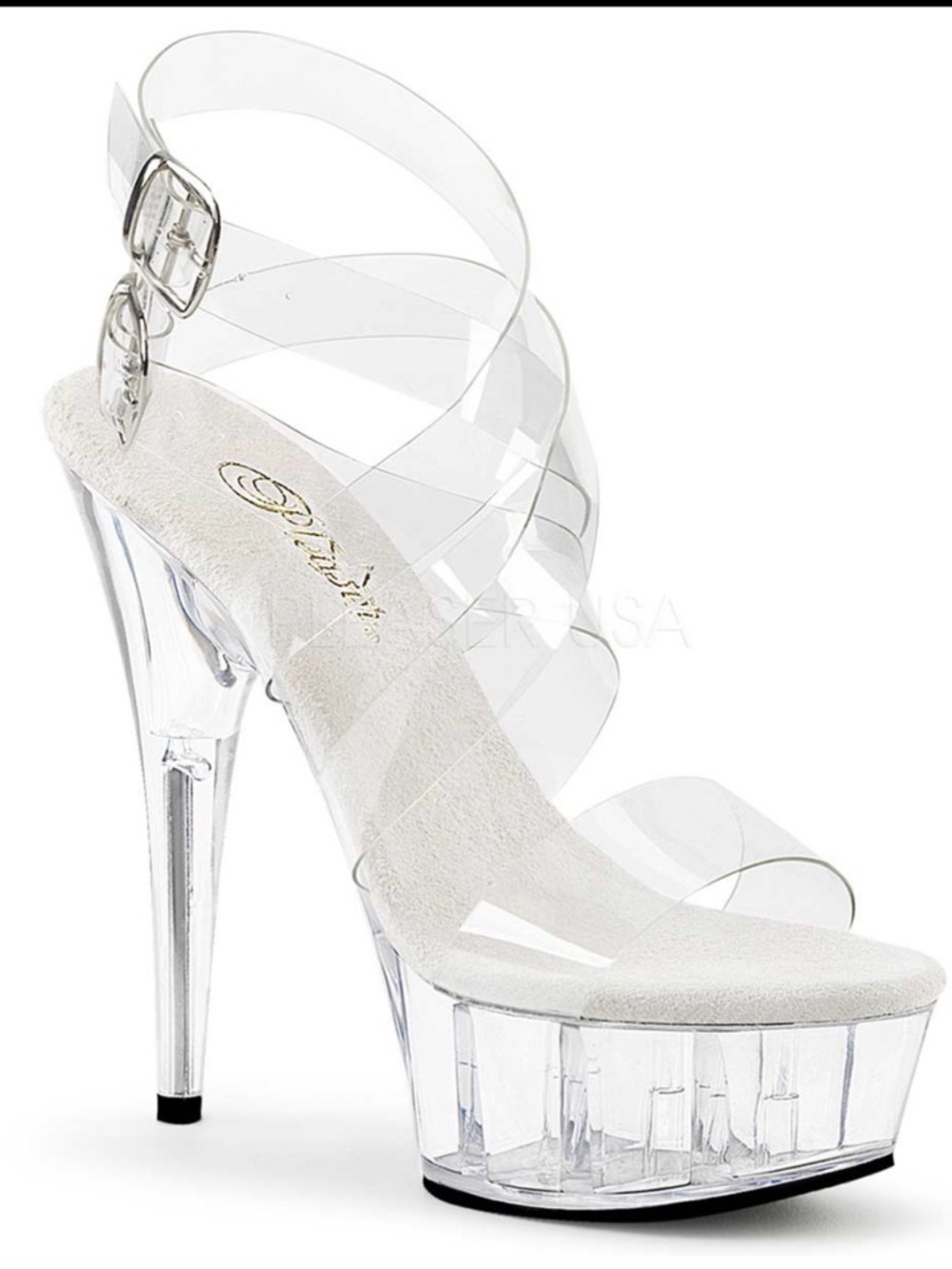 Pleaser NWT Delight-635 Clear Platform Strappy Sandal in Size 7